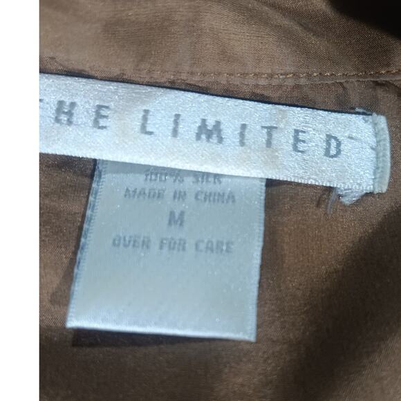 The Limited Brown Satin Button Up Shirt Women’s M Polished Workcore Retro - Picture 4 of 7